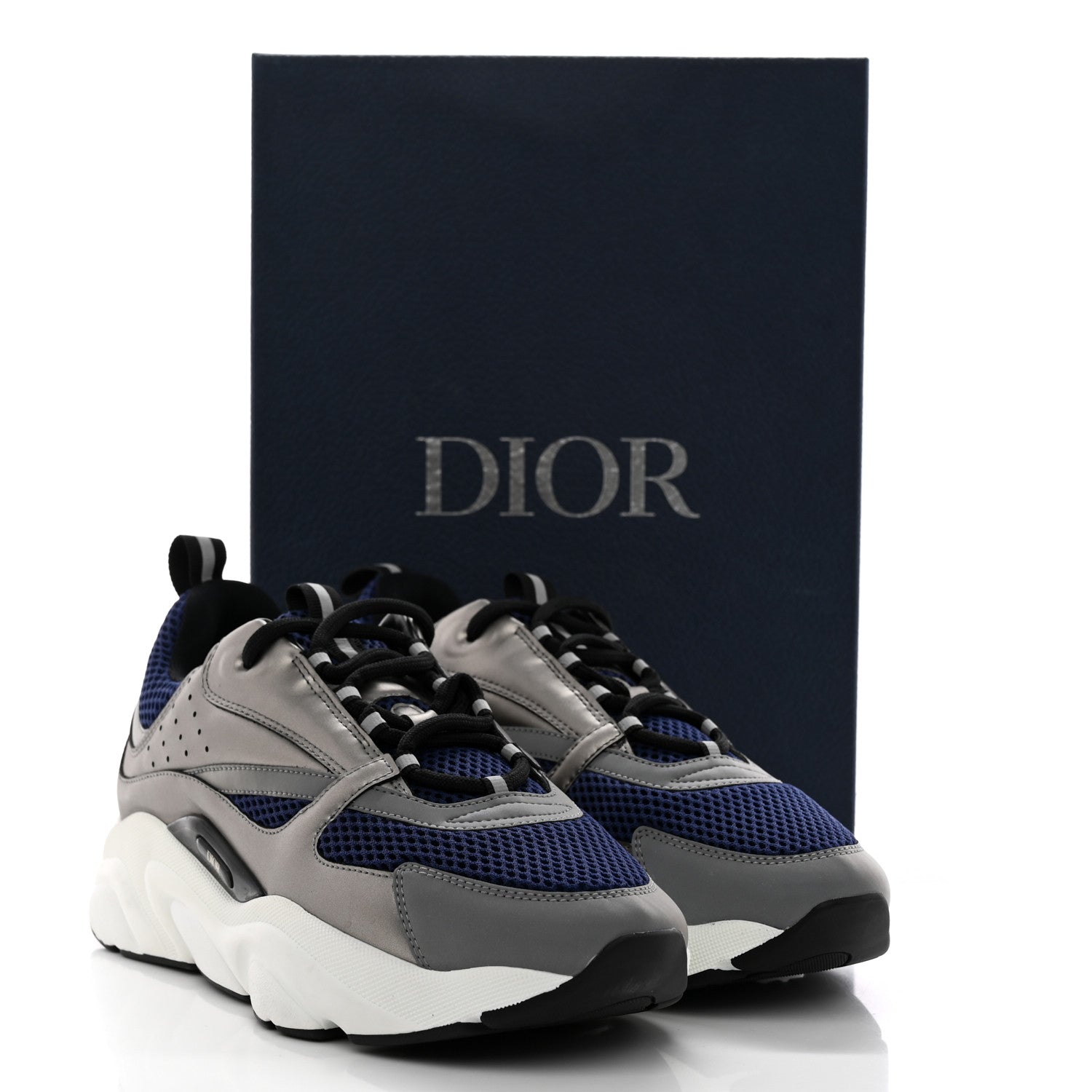 Christian Dior Technical Mesh Calfskin Mens B22 Sneakers 43 Blue Silver 13 of 13