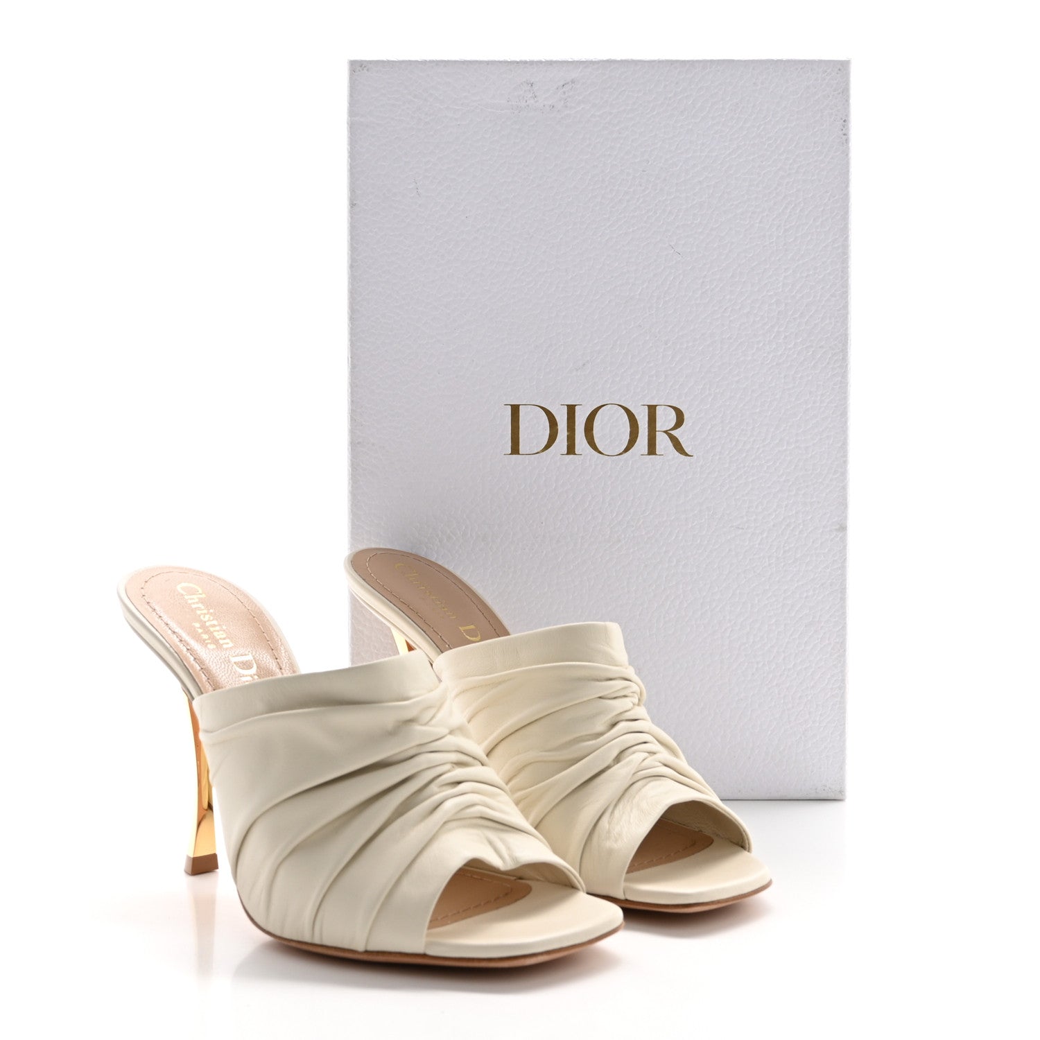 Christian Dior Lambskin D-Fame Mule Sandals 37.5 Off White 9 of 9