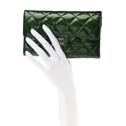 Chanel Patent Quilted Large Flap Wallet Green 2 of 9