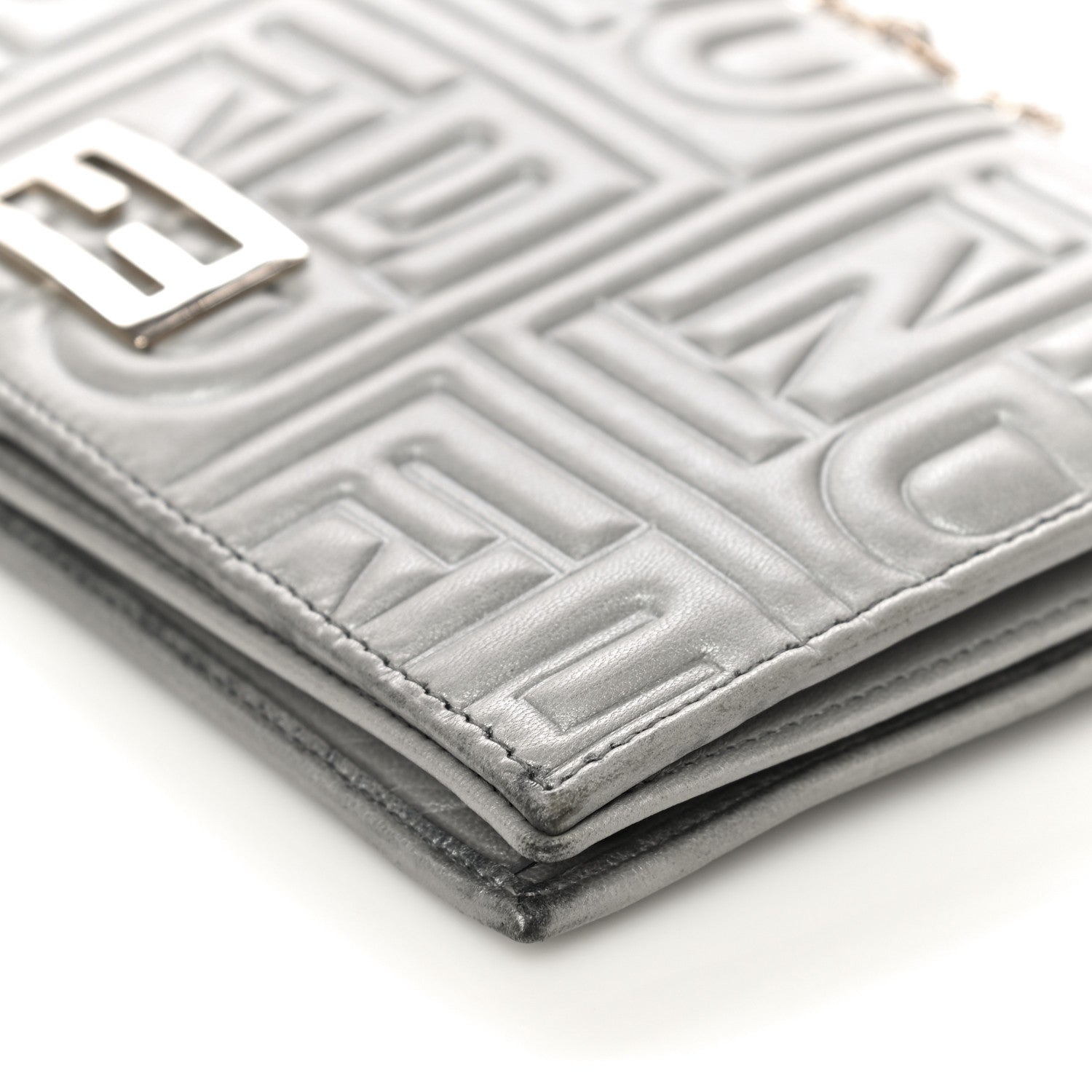 Fendi Metallic Nappa Logo Embossed Long Wallet On Chain Silver 13 of 26