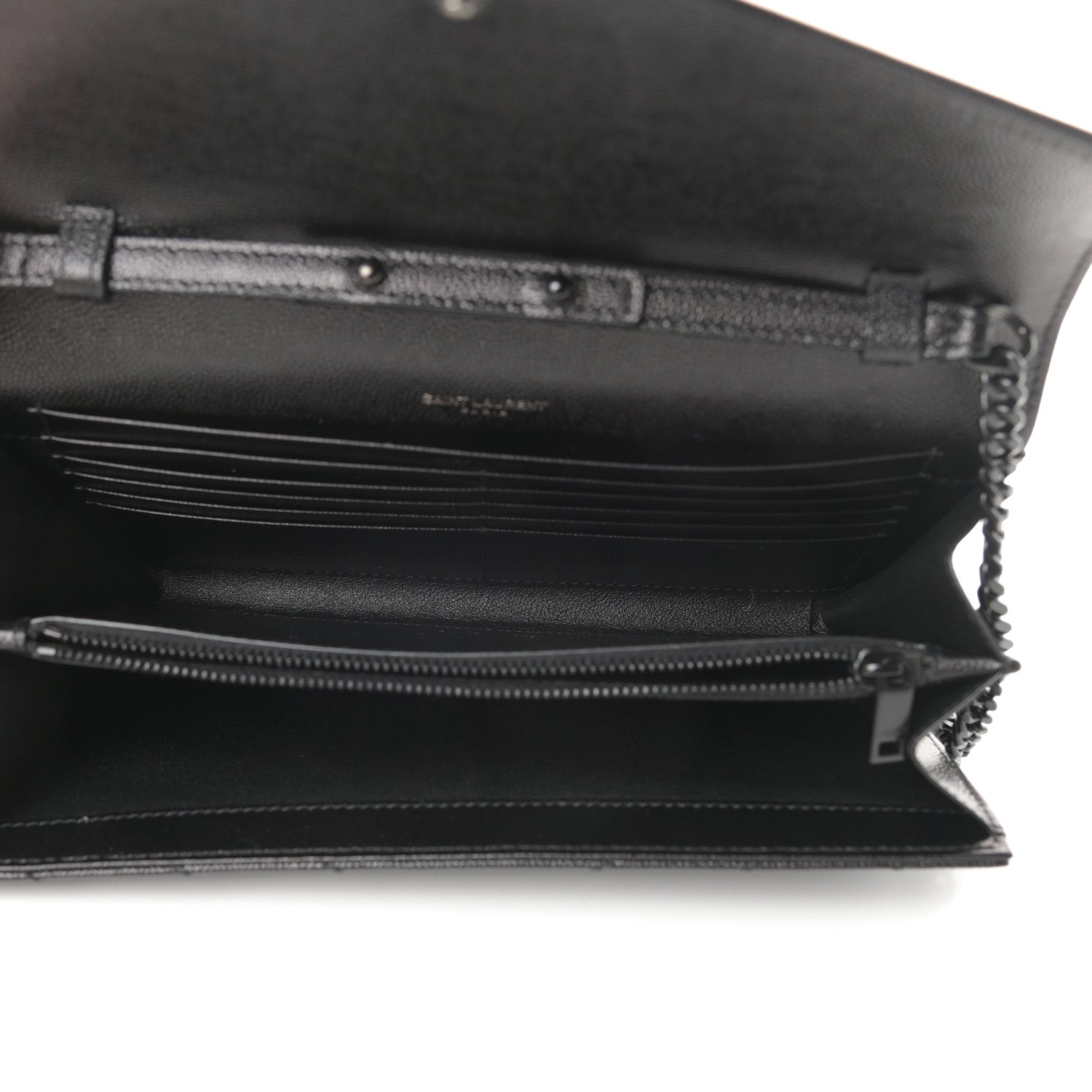 Saint Laurent Grain De Poudre Matelasse Chevron Monogram Chain Wallet Black 5 of 11
