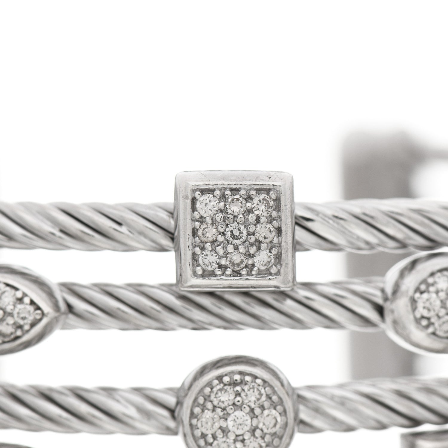 David Yurman Sterling Silver Diamond Five Row Confetti Cuff Bracelet 4 of 4