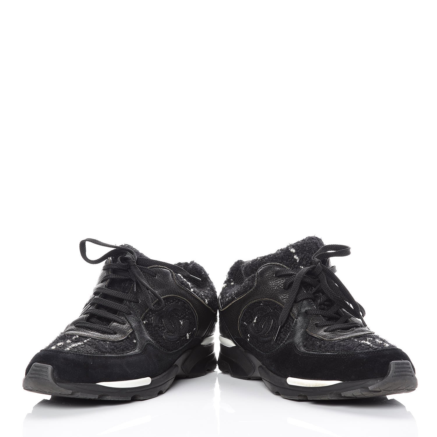 Chanel Suede Tweed Goatskin CC Sneakers 41.5 Black 5 of 12