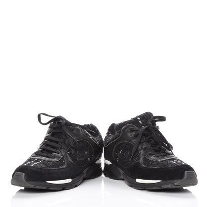 Chanel Suede Tweed Goatskin CC Sneakers 41.5 Black 5 of 12