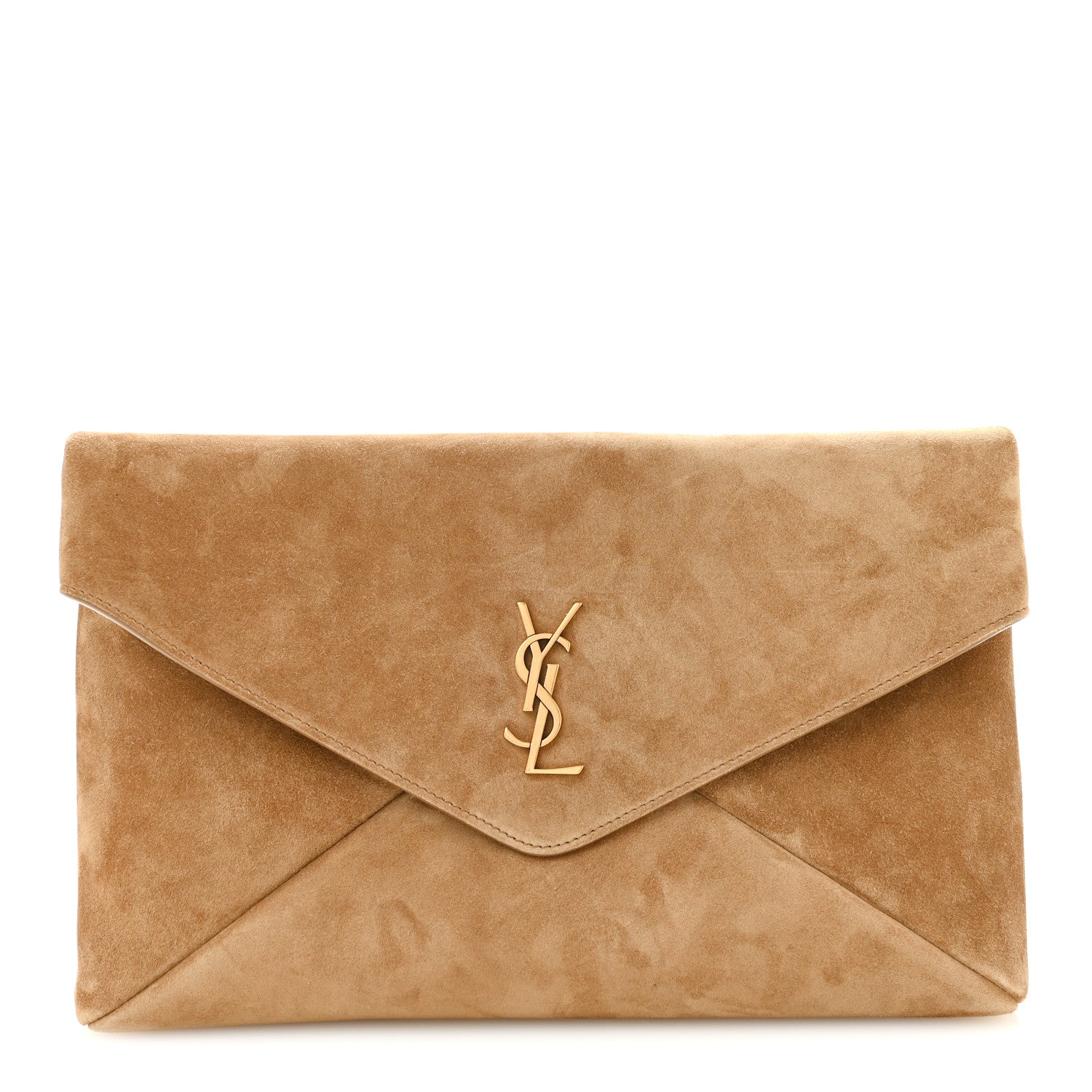 Saint Laurent Suede Large Cassandre Envelope Pouch Golden Leaf 1 of 8