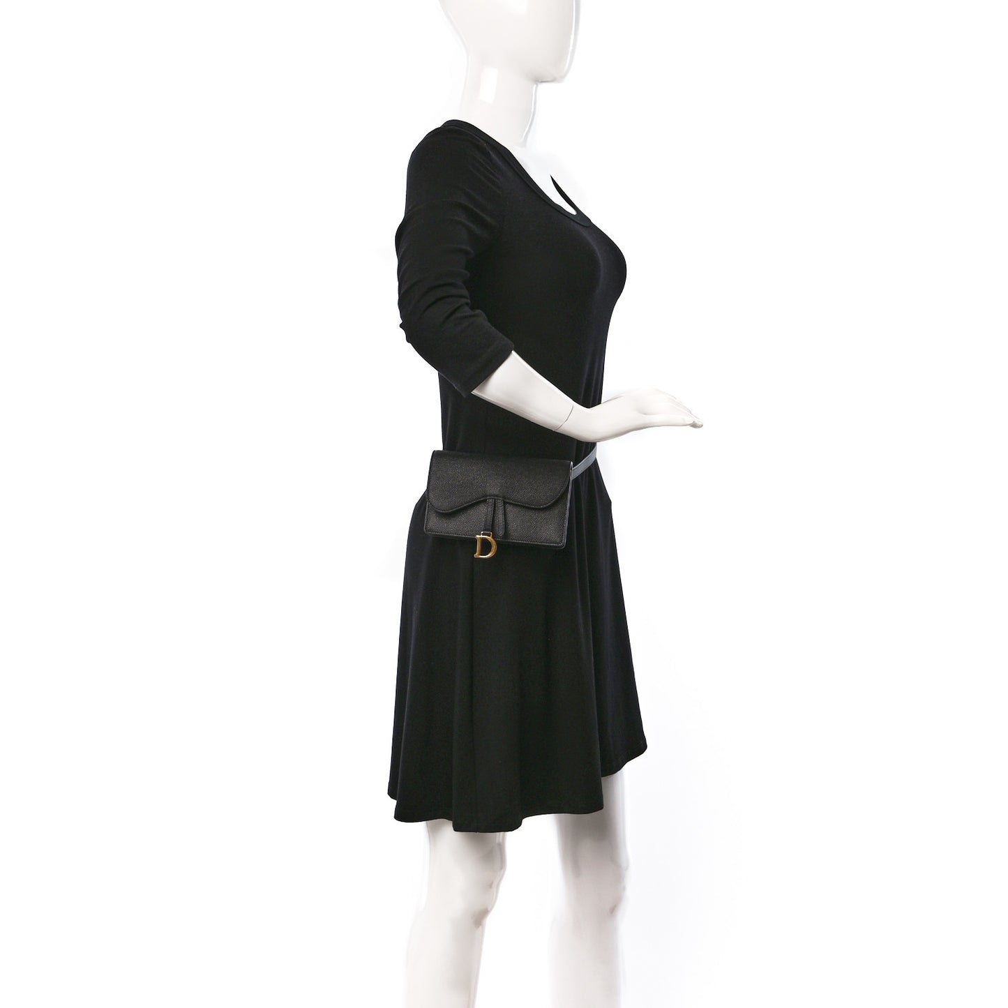 Grained Calfskin Saddle Belt Bag Black