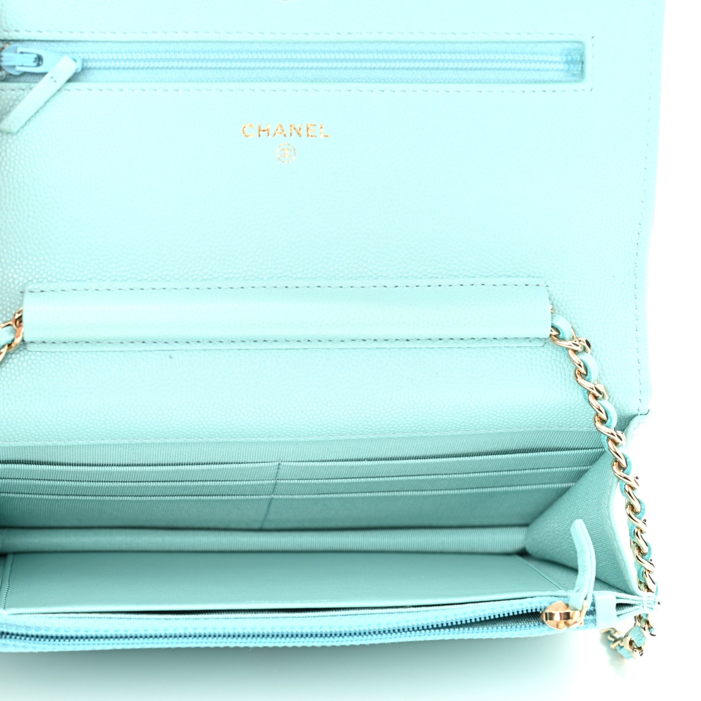 Caviar Quilted Wallet On Chain WOC Light Blue