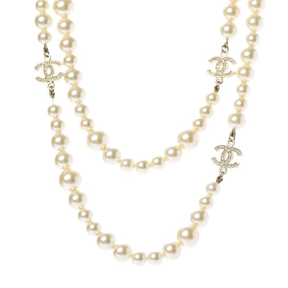Chanel Graduated Pearl Crystal CC Long Necklace Light Gold 1 of 5