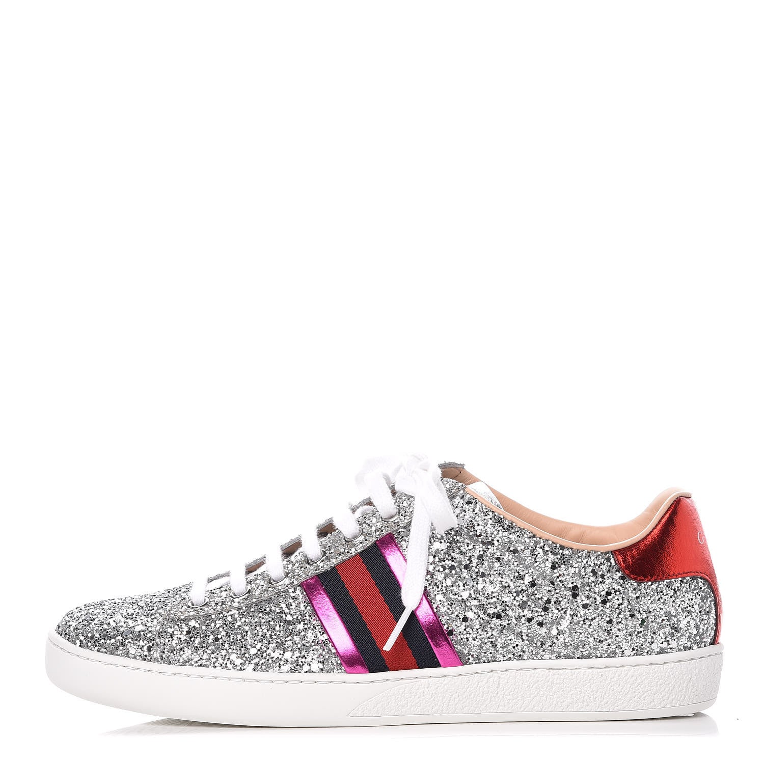 Gucci Glitter Web Ace Sneakers 38.5 Silver 1 of 10