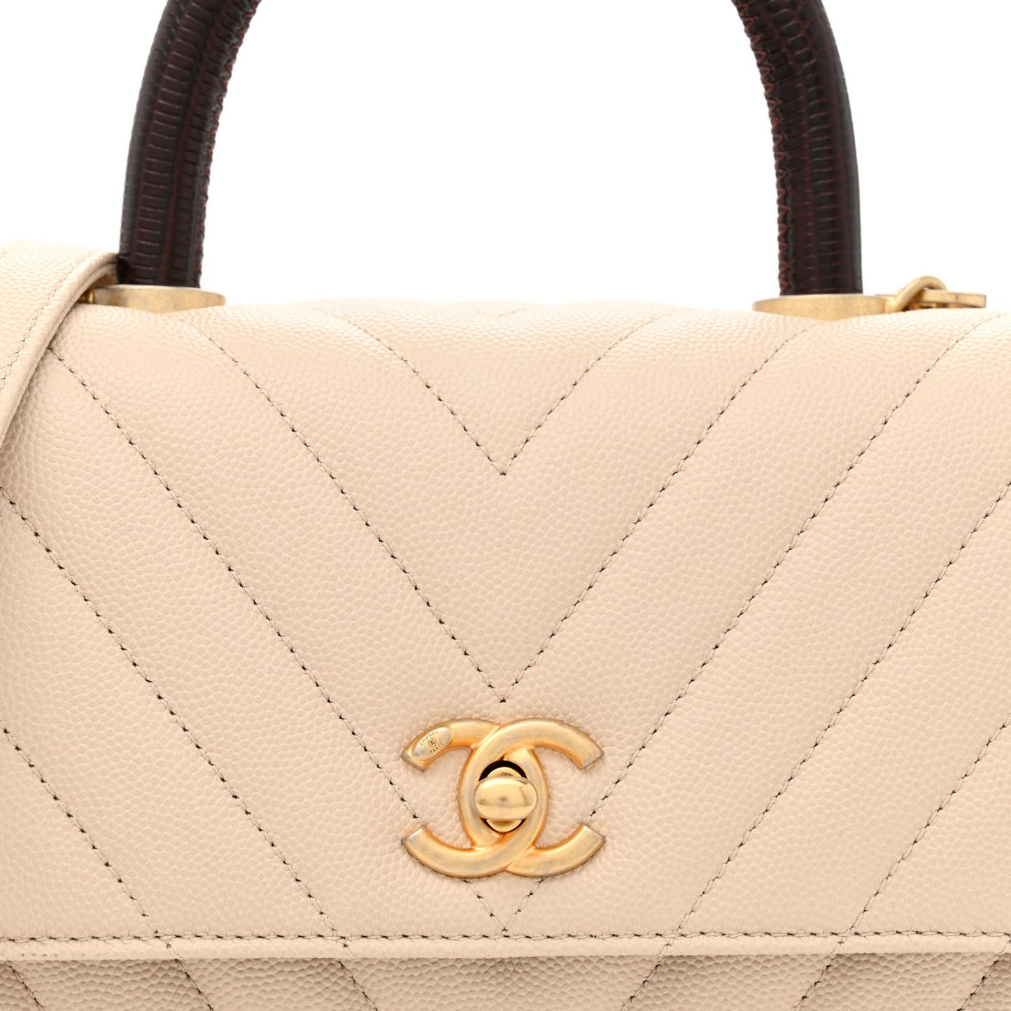Caviar Lizard Chevron Quilted Mini Coco Handle Flap Ivory