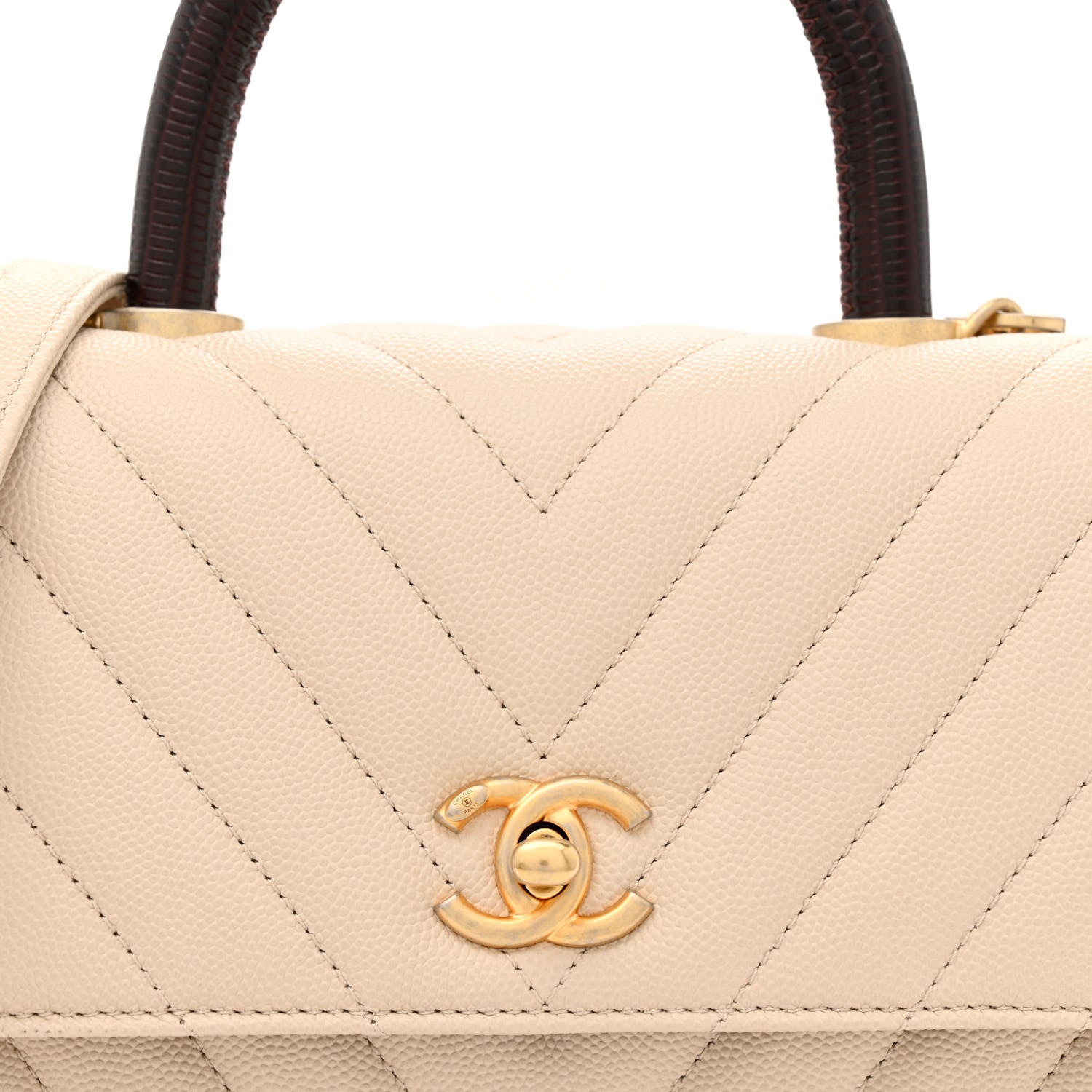 Chanel Caviar Lizard Chevron Quilted Mini Coco Handle Flap Ivory 8 of 10