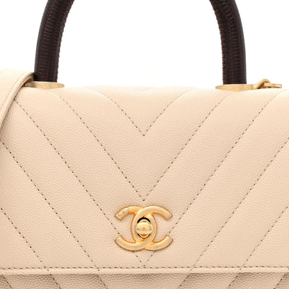 Chanel Caviar Lizard Chevron Quilted Mini Coco Handle Flap Ivory 8 of 10