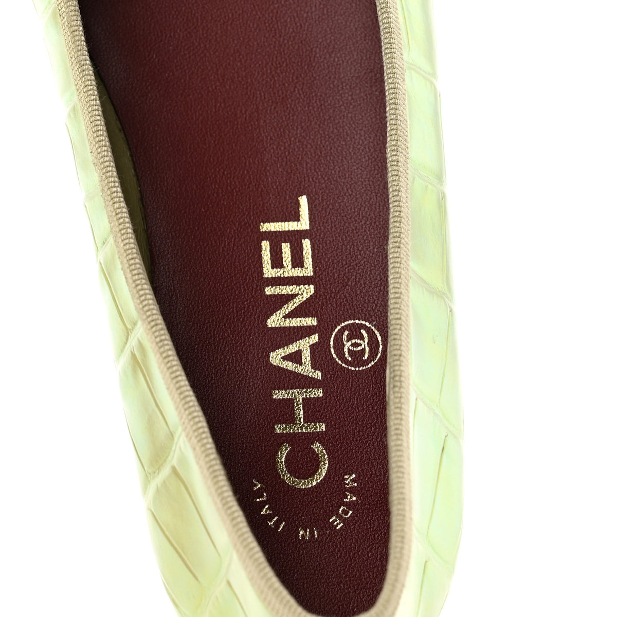 Chanel Iridescent Calfskin Crocodile Embossed Ballerina Flats 35 Yellow 8 of 10