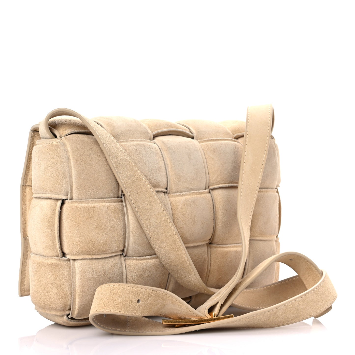 Suede Calfskin Maxi Intrecciato Padded Cassette Crossbody Bag Sand