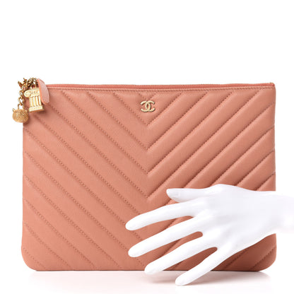 Chanel Caviar Chevron Quilted Ancient Greek Charms Medium Cosmetic Case Dark Beige 2 of 8