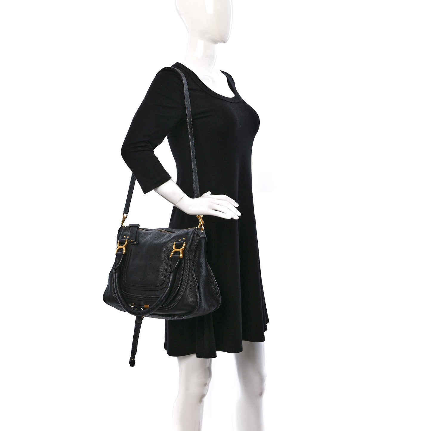 Calfskin Medium Marcie Satchel Black