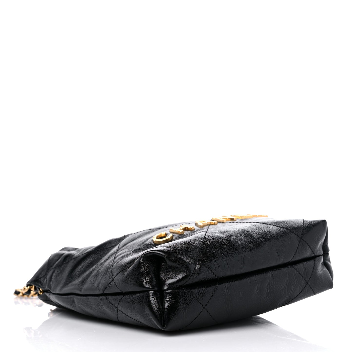 Shiny Crumpled Calfskin Quilted Pearl Mini Chanel 22 Black