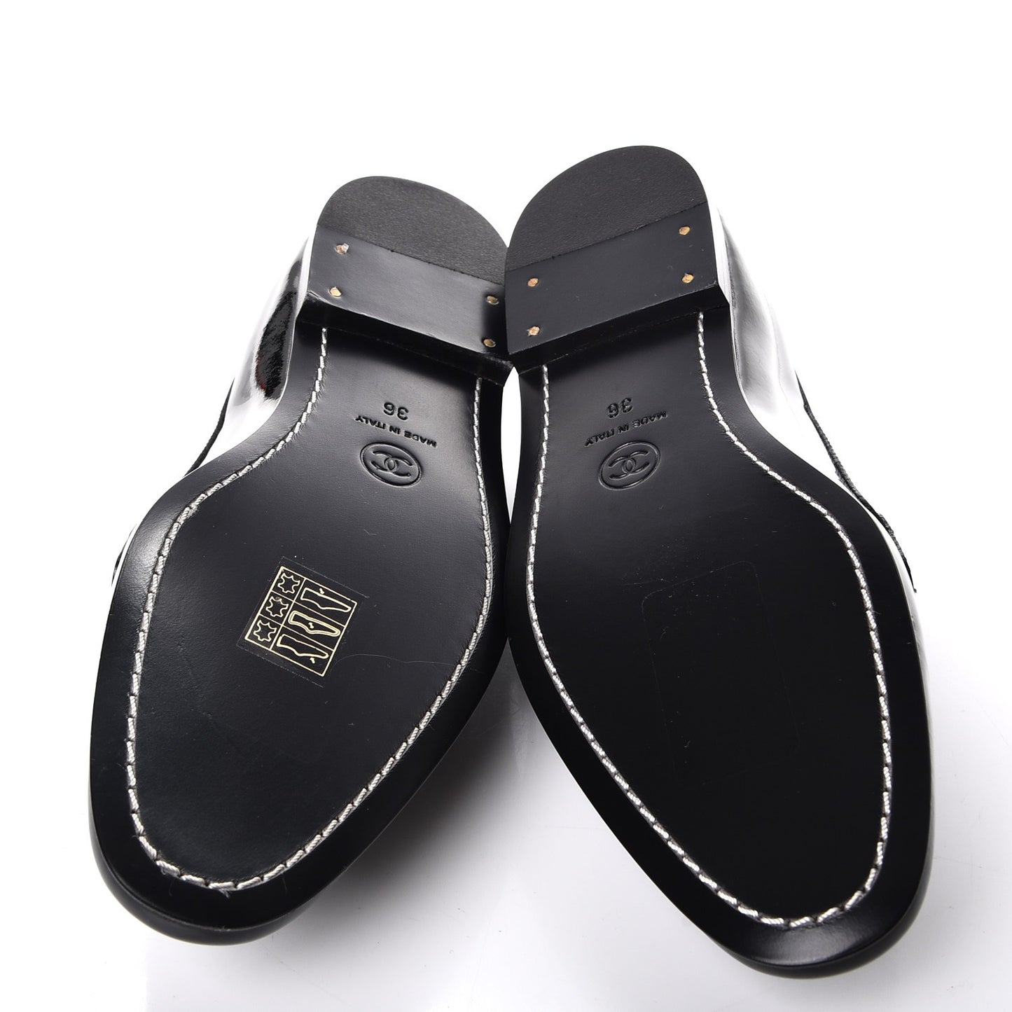Patent Calfskin CC Loafers 36 Black