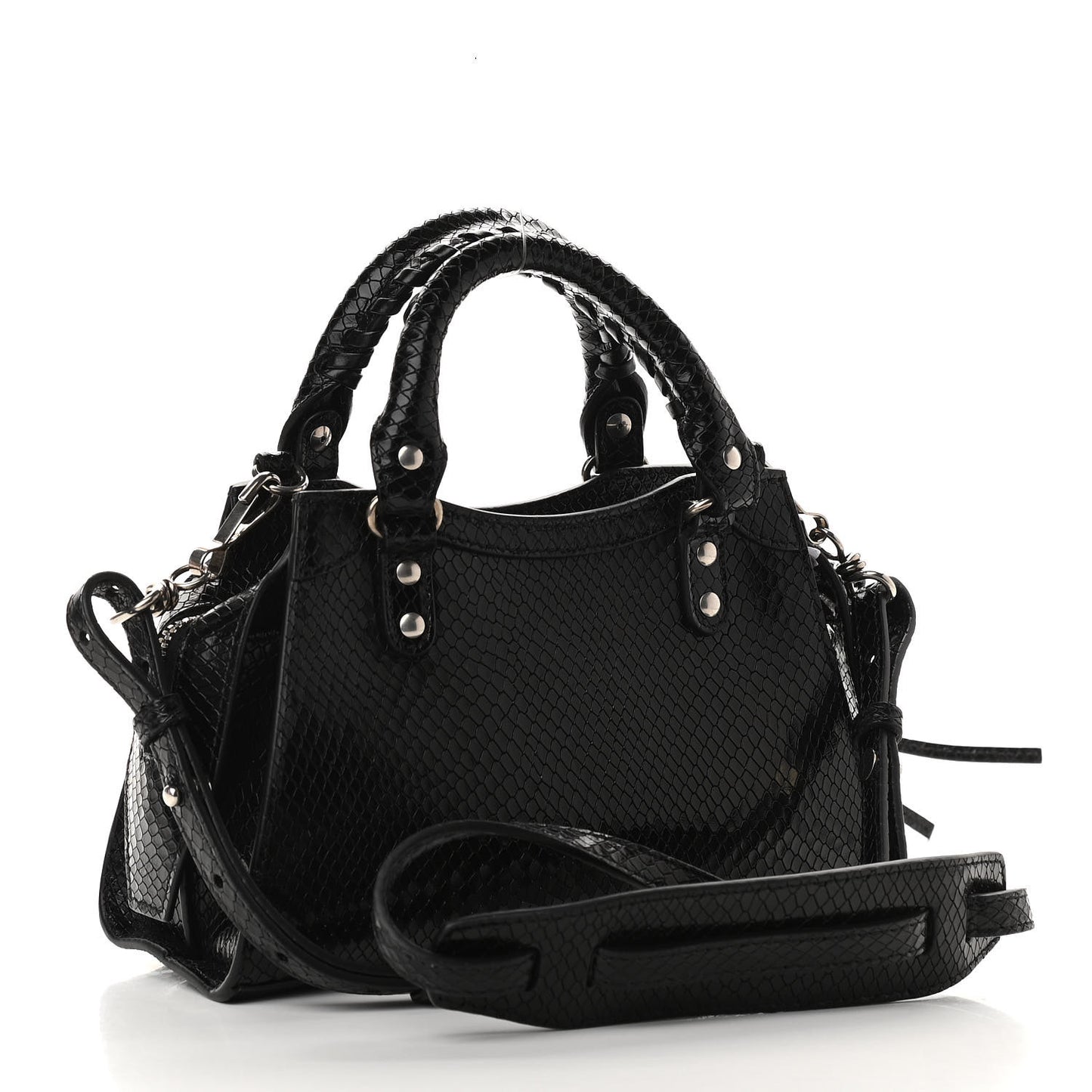 Grained Calfskin Snake Effect Silver Hardware Neo Classic Mini City Black