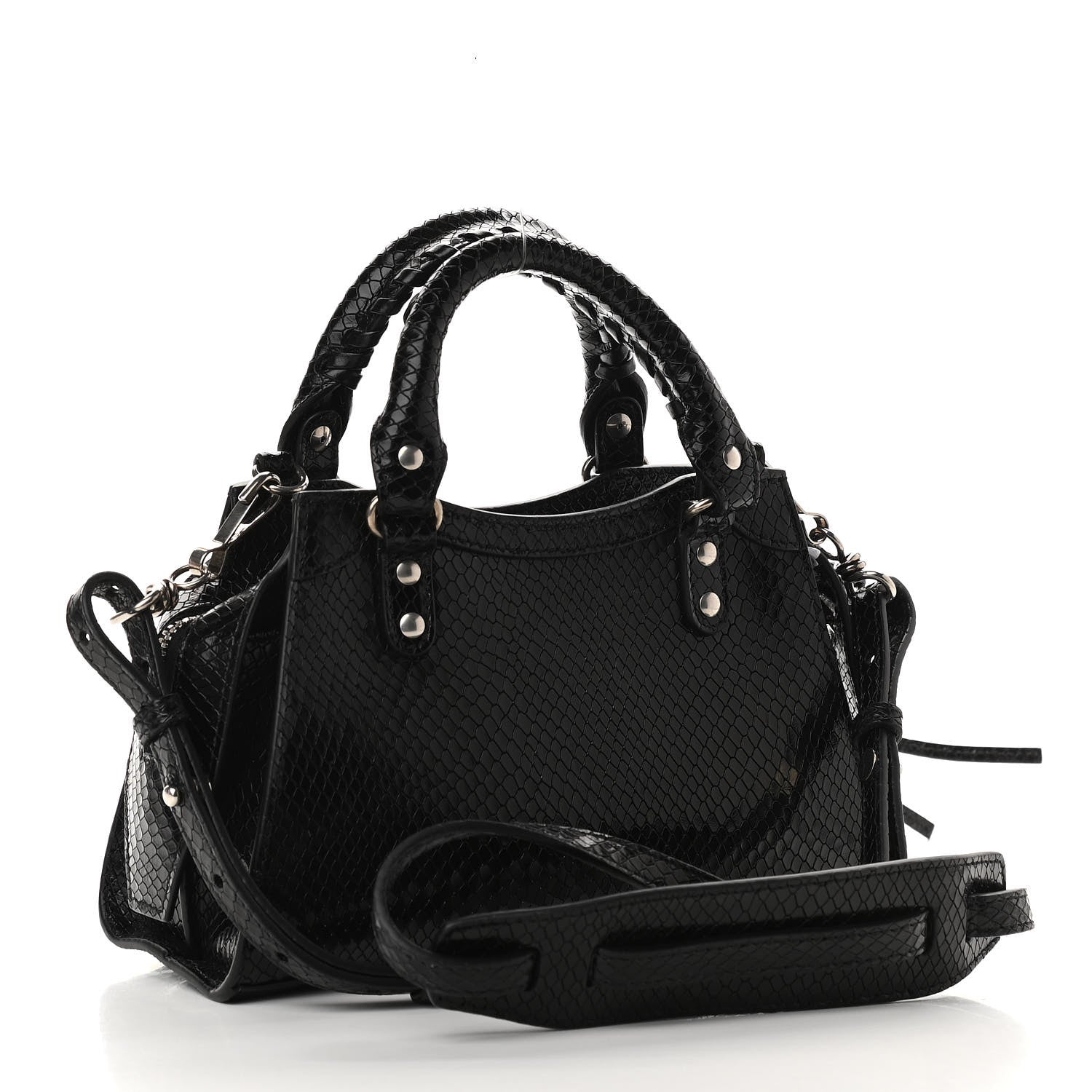 Balenciaga Grained Calfskin Snake Effect Silver Hardware Neo Classic Mini City Black 3 of 7