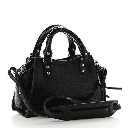 Balenciaga Grained Calfskin Snake Effect Silver Hardware Neo Classic Mini City Black 3 of 7