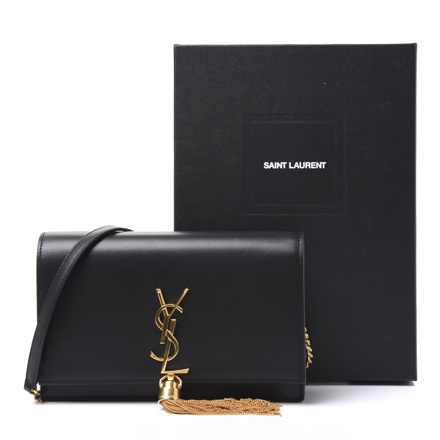 Saint Laurent Smooth Calfskin Classic Monogram Kate Tassel Chain Wallet Black 9 of 9