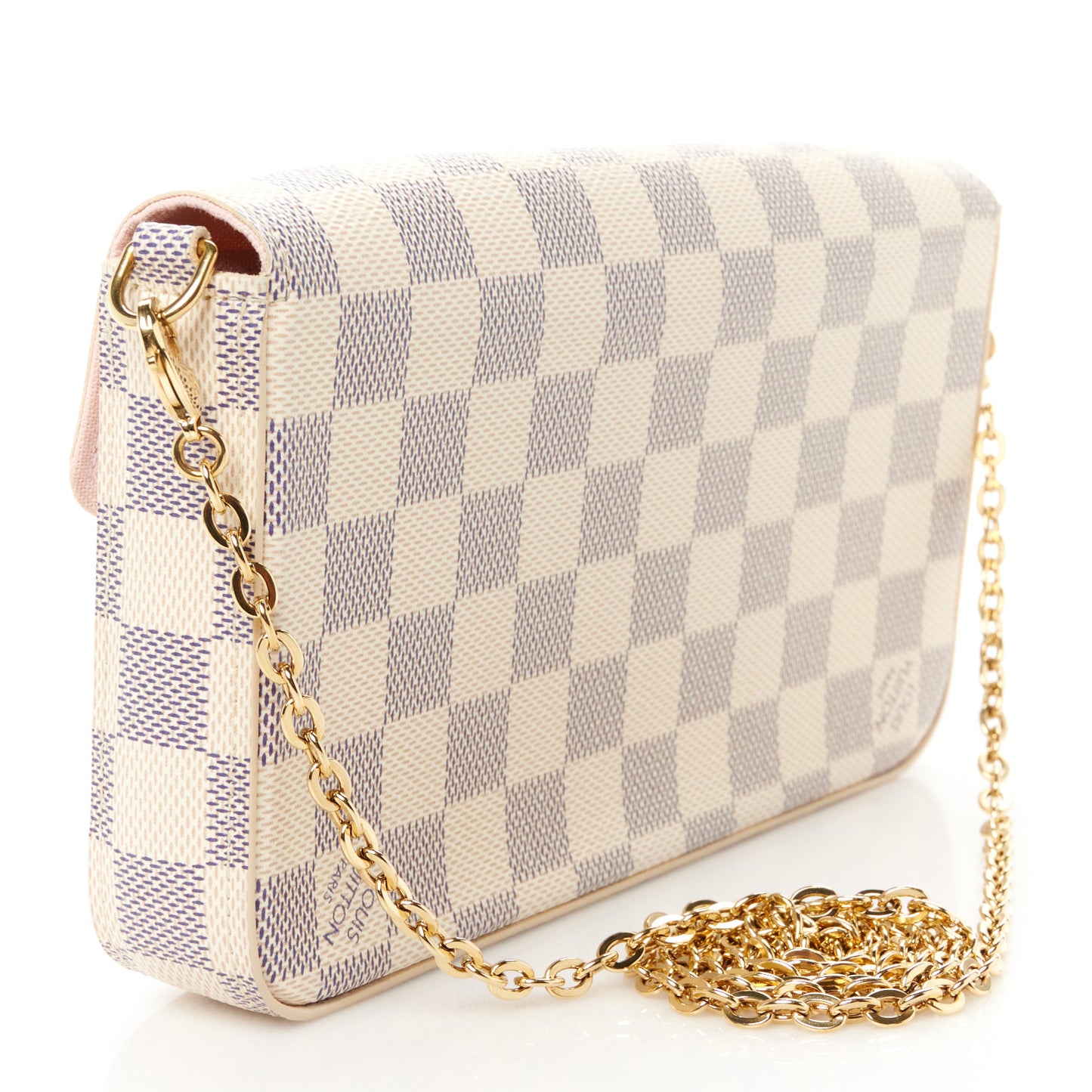 Damier Azur Pochette Felicie Chain Wallet Rose Ballerine