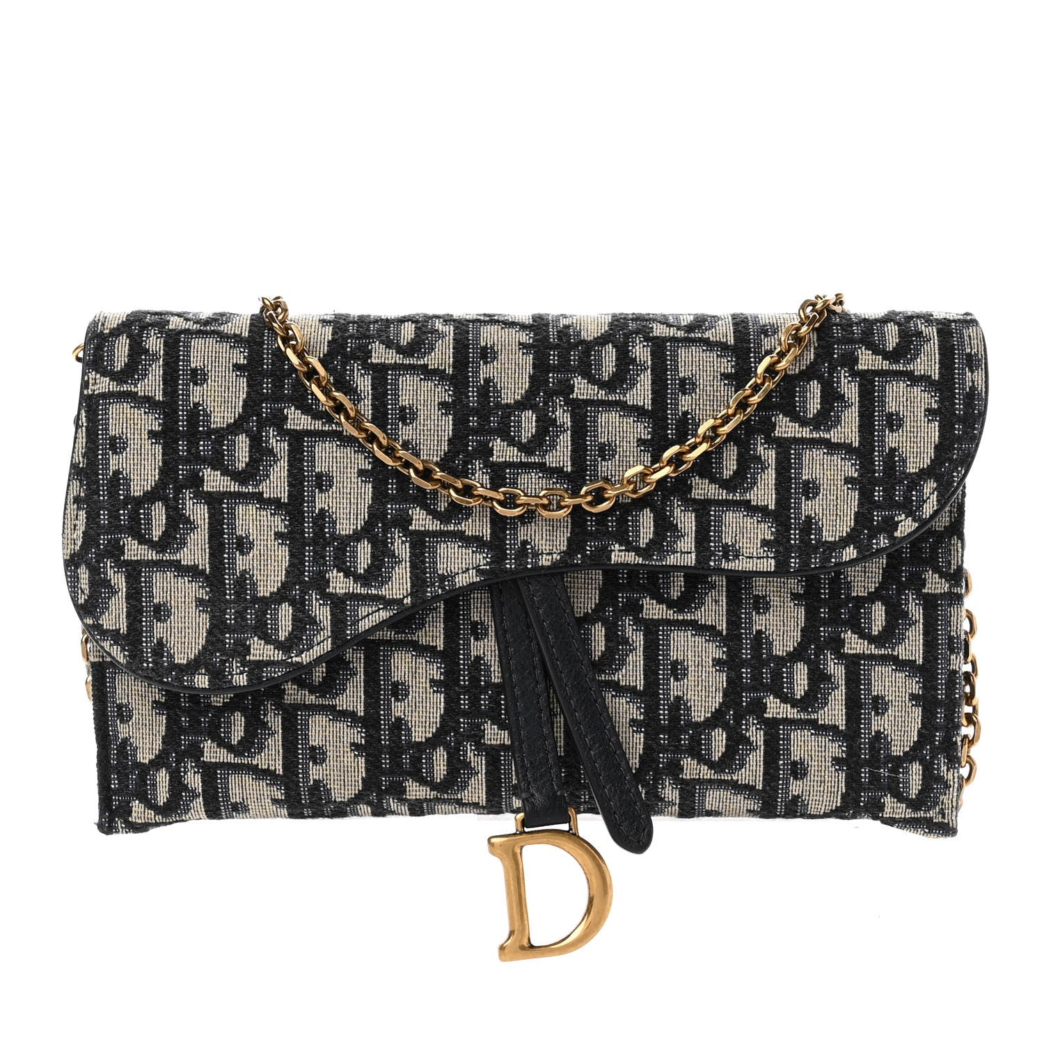 Christian Dior Oblique Saddle Chain Long Wallet Blue 3 of 13