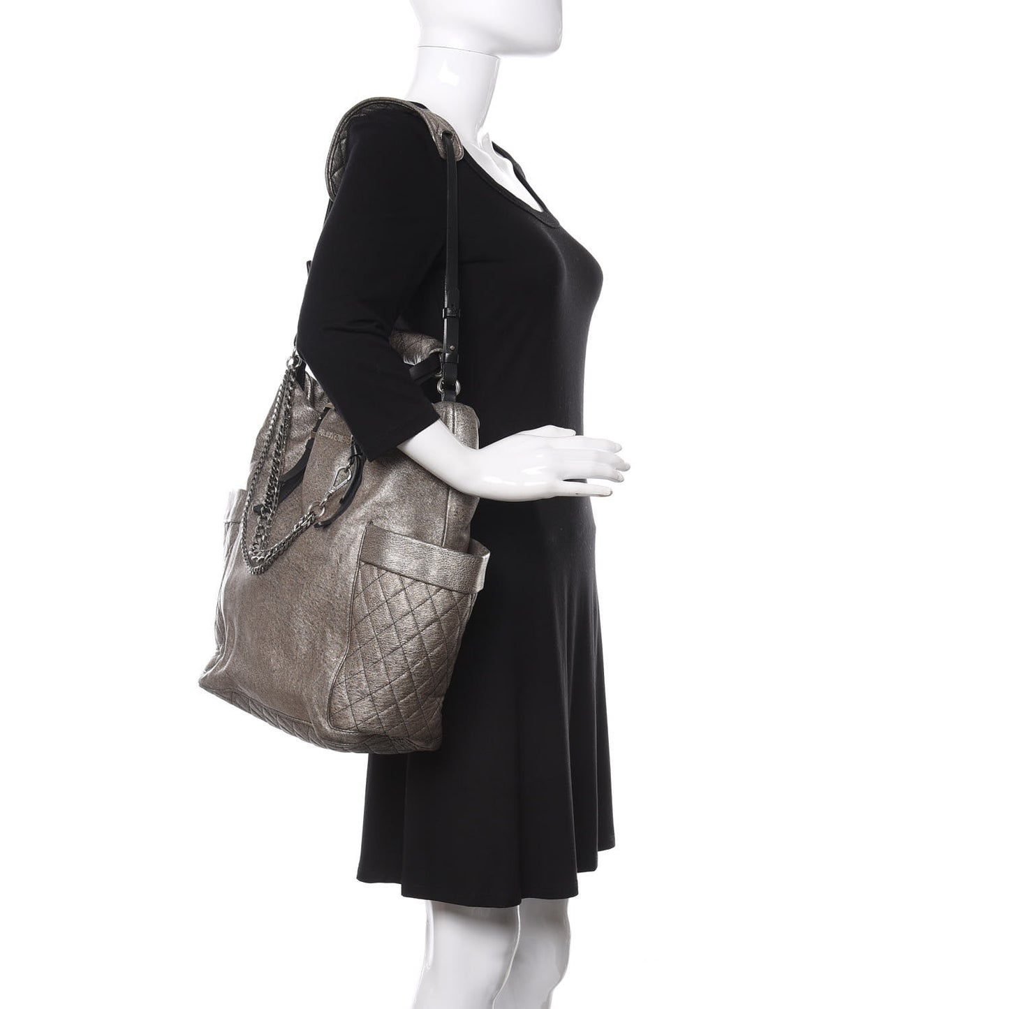 Metallic Lambskin Chain Embellished Blare Tote Silver