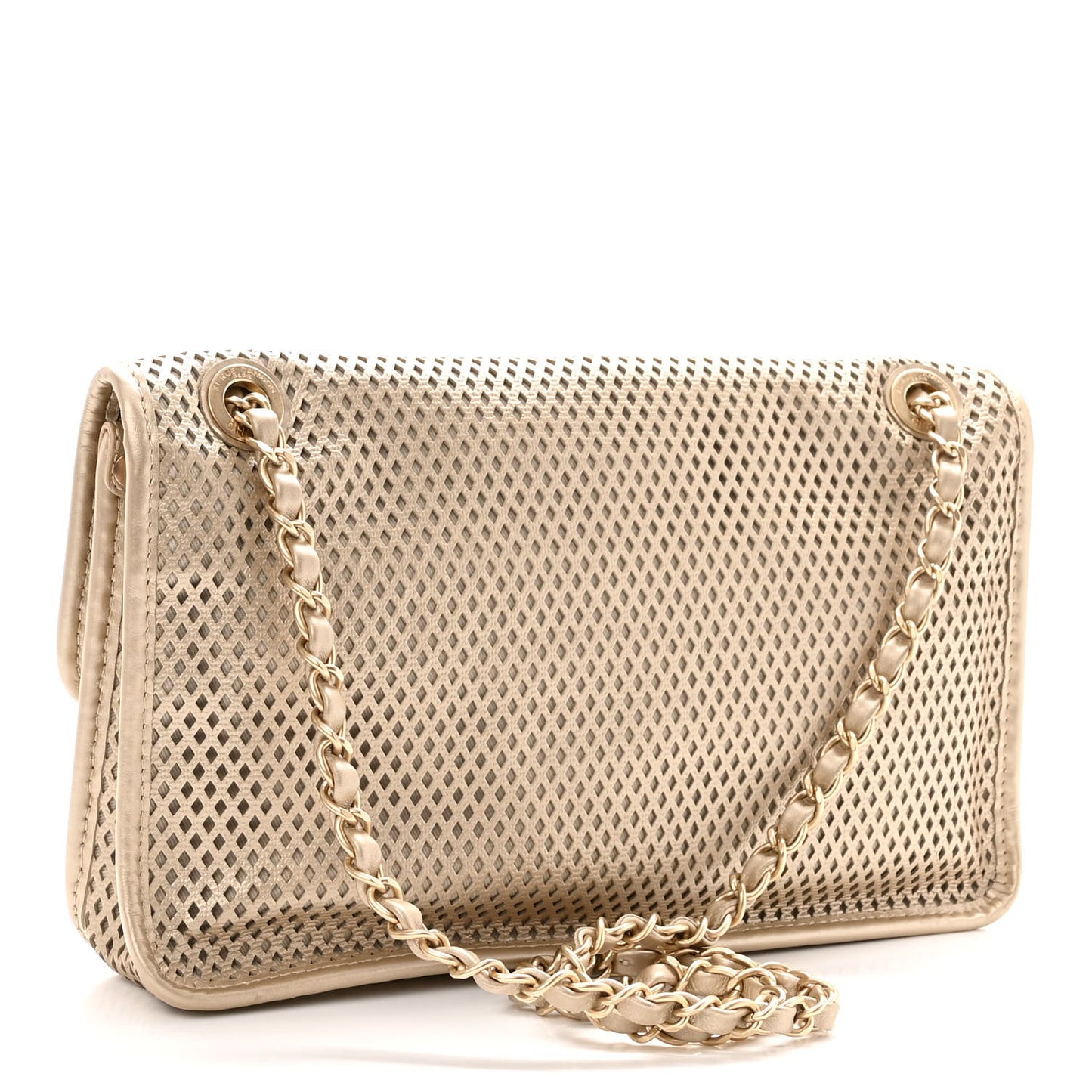 Metallic Perforated Calfskin Medium Up In The Air Flap Gold