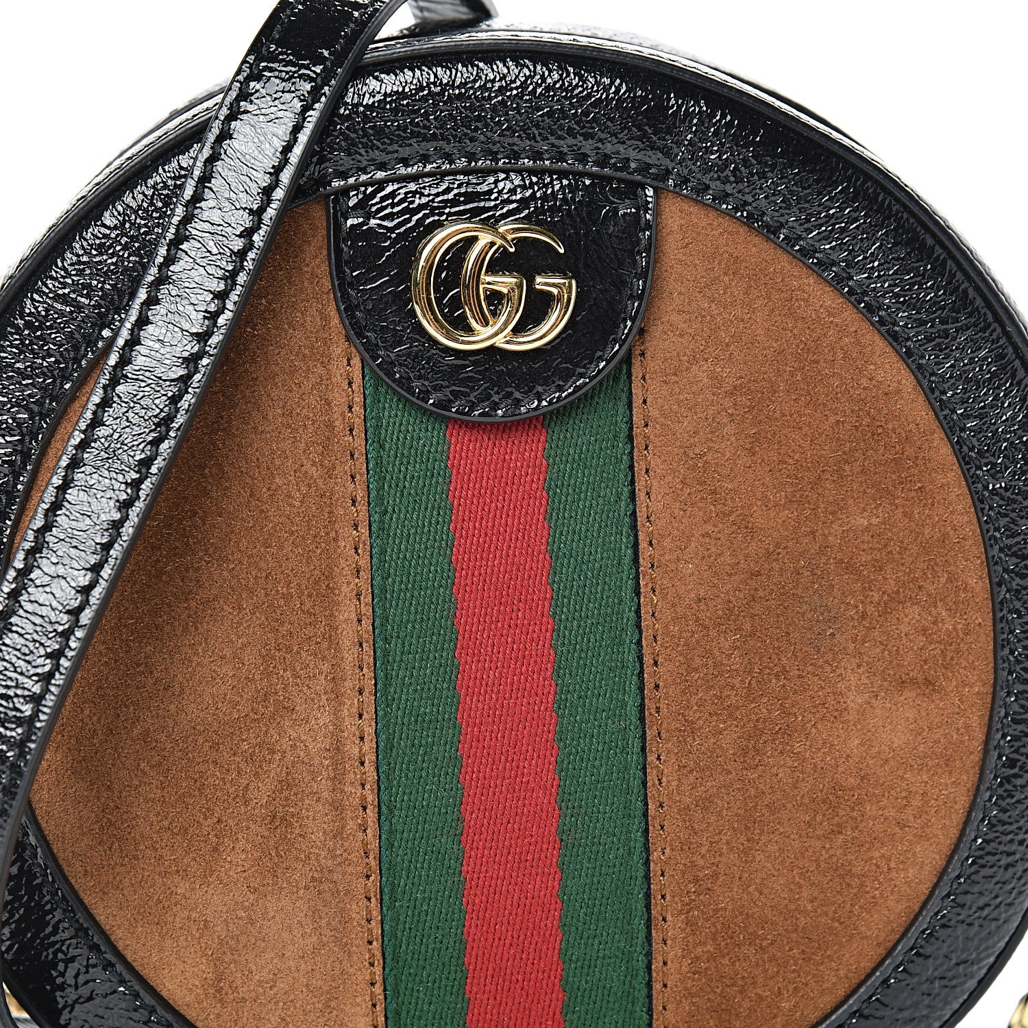 Gucci Suede Patent Web Mini Ophidia Round Shoulder Bag Nocciola Black 8 of 11
