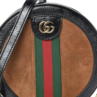 Gucci Suede Patent Web Mini Ophidia Round Shoulder Bag Nocciola Black 8 of 11