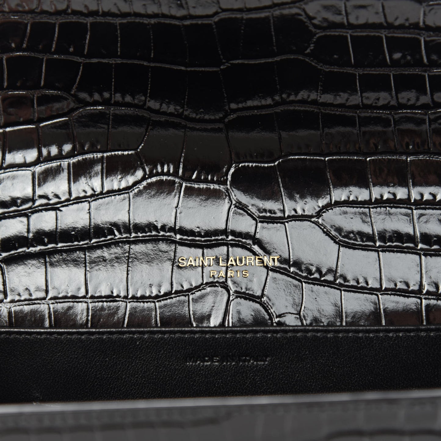 Calfskin Crocodile Embossed Monogram Cassandra Chain Wallet Black