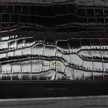 Saint Laurent Calfskin Crocodile Embossed Monogram Cassandra Chain Wallet Black 8 of 10