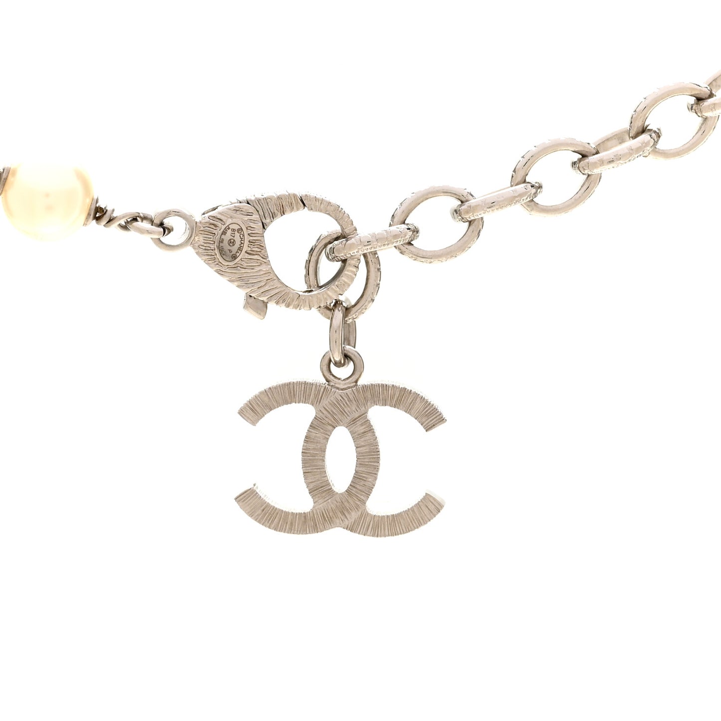 Metal Pearl Bead Crystal CC Necklace Silver Black