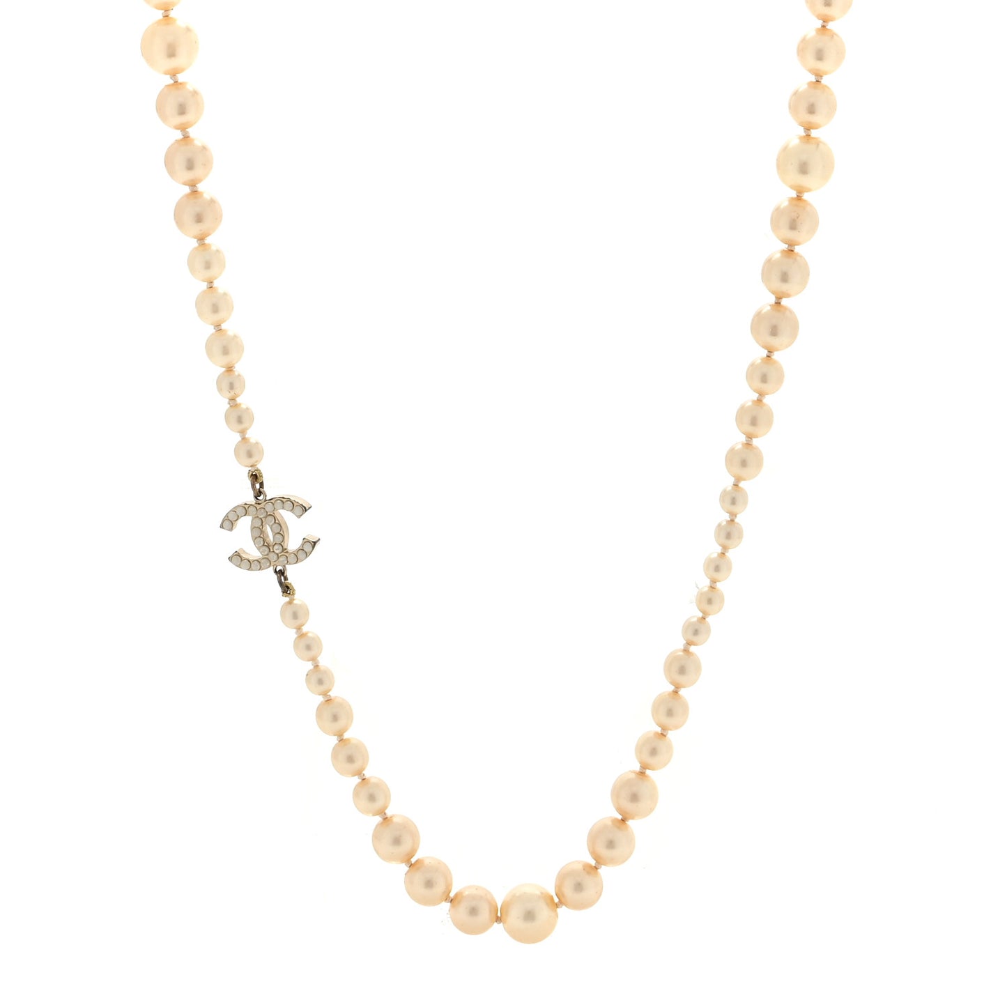 Graduated Pearl CC Long Necklace Gold
