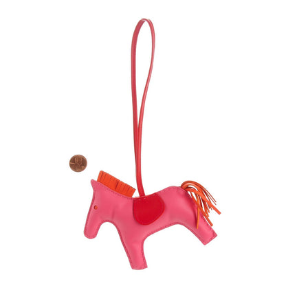 Hermes Milo Lambskin Grigri Rodeo Horse Bag Charm MM Rose Azalee Orange Poppy 2 of 5