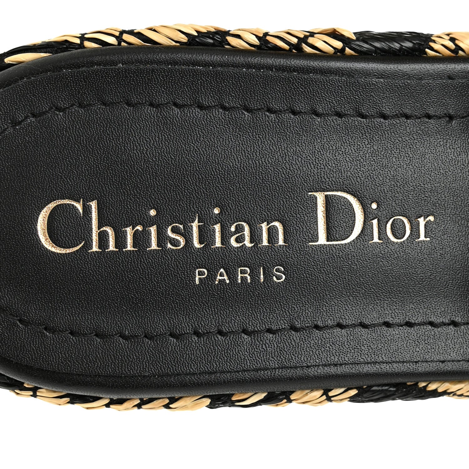 Christian Dior Raffia Calfskin L'Amazone Wedge Sandals 37 Black Natural 7 of 9