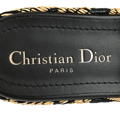 Christian Dior Raffia Calfskin L'Amazone Wedge Sandals 37 Black Natural 7 of 9