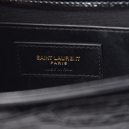 Saint Laurent Calfskin Crocodile Embossed Small Classic Monogram Kate Tassel Satchel Black 8 of 10