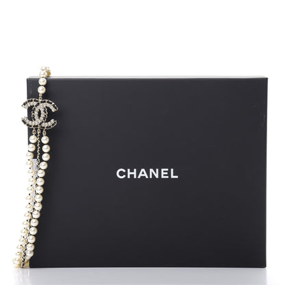Chanel Lambskin Pearl Crystal CC Chain Necklace Black Gold 5 of 5