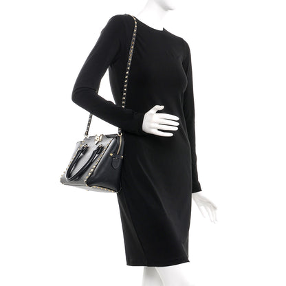 Valentino Garavani Vitello Small Rockstud Double Handle Tote Black 2 of 12