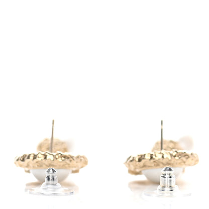 Chanel Metal Pearl Crystal Textured Teardrop CC Drop Earrings Gold 3 of 4