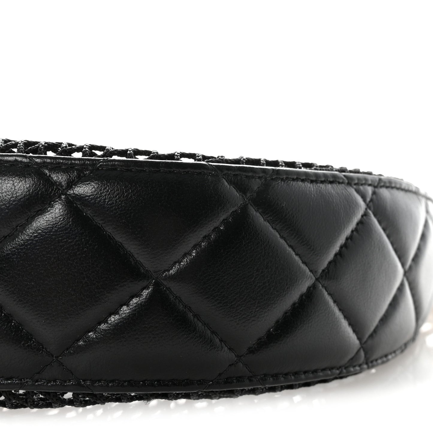 Mesh Shiny Lambskin Chain Hobo Black