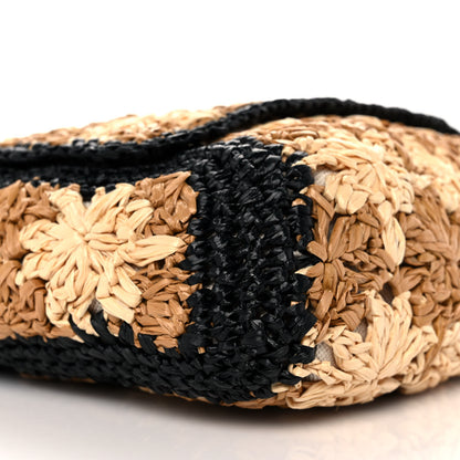 Gucci Raffia Azalea Calfskin Crochet Flower Small GG Marmont Shoulder Bag Natural Ecru Black 8 of 9