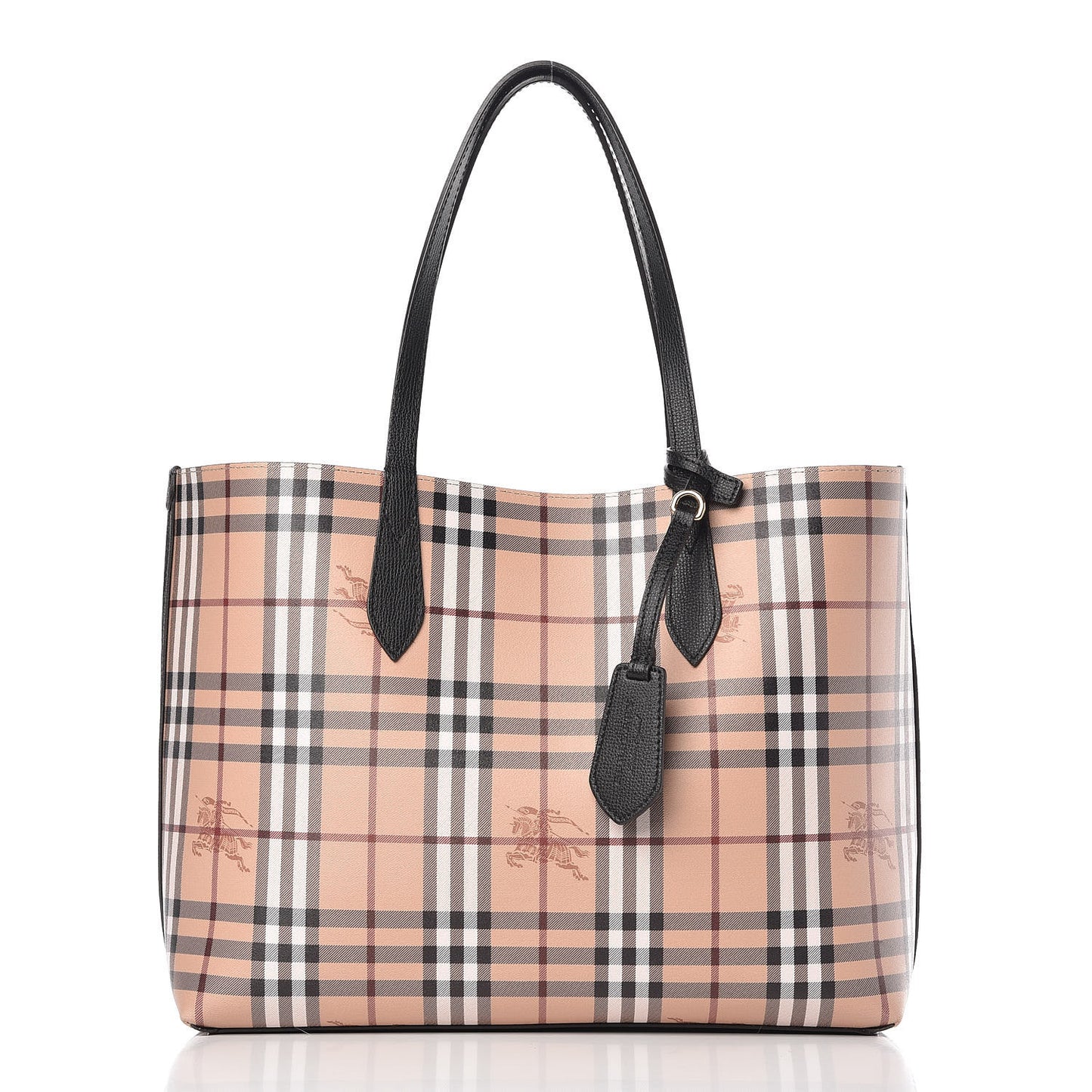 Grainy Calfskin Haymarket Check Medium Reversible Tote Black