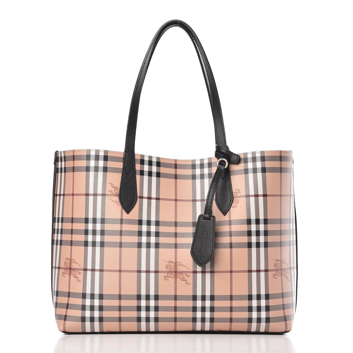Burberry Grainy Calfskin Haymarket Check Medium Reversible Tote Black 4 of 19