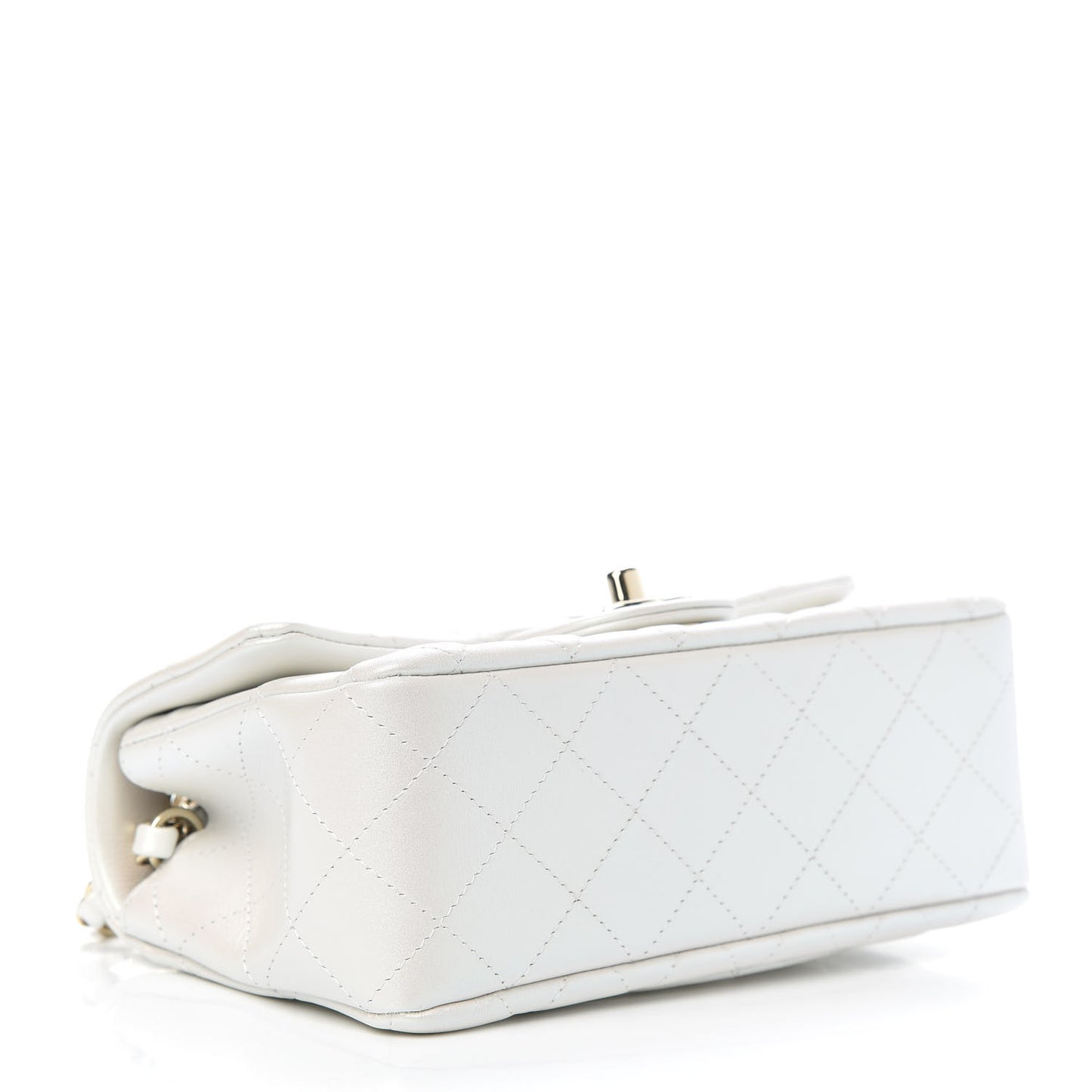 Iridescent Calfskin Quilted Mini Rectangular Flap White
