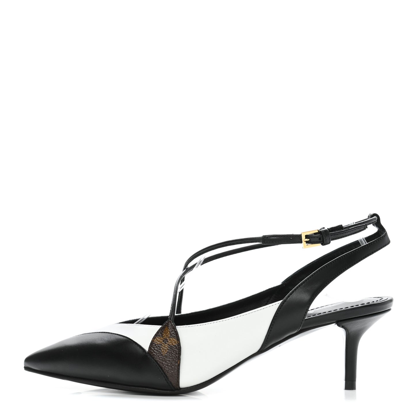 Calfskin Line Up Slingback Pumps 36 Black White