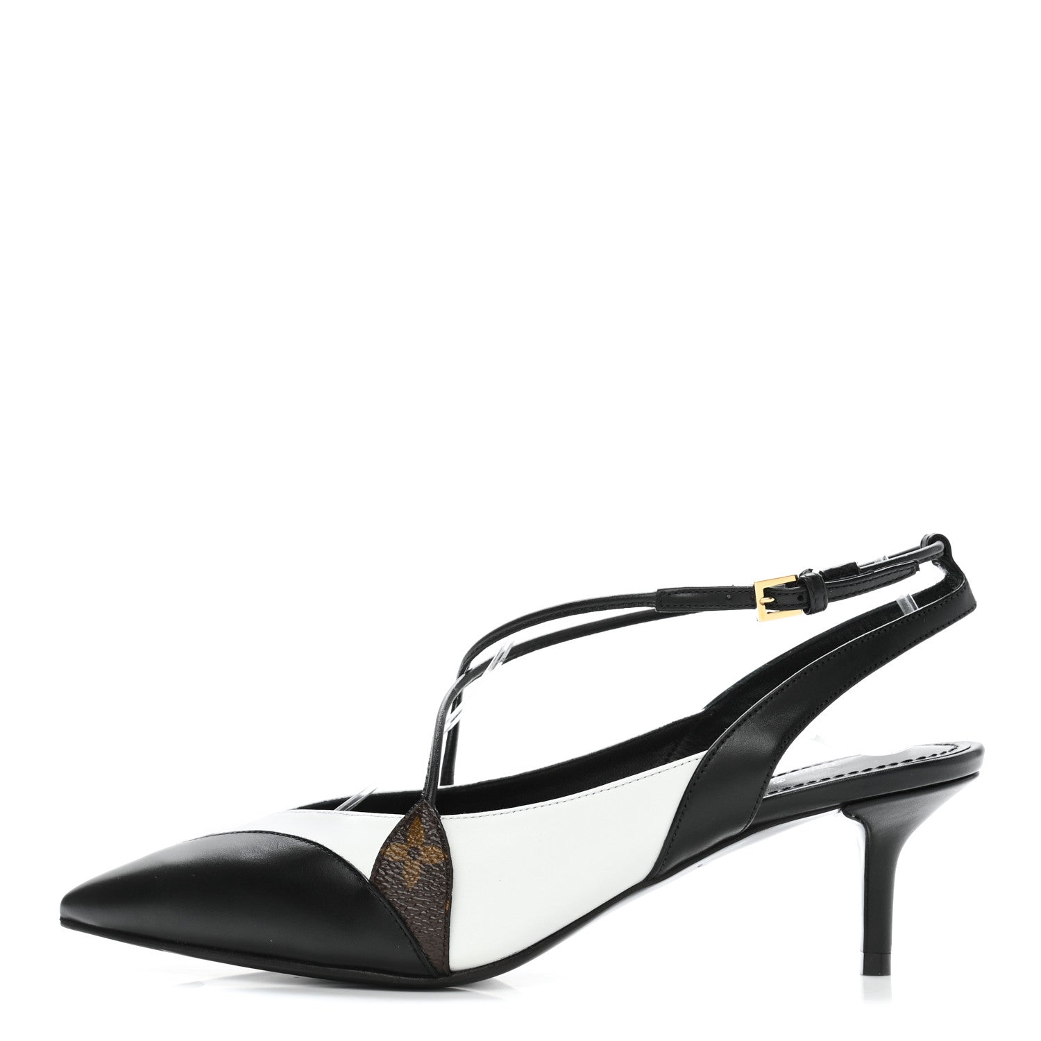 Louis Vuitton Calfskin Line Up Slingback Pumps 36 Black White 1 of 8